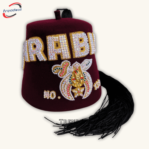 Shriner Fez, Masonic Shriner Custom Fez Hand Embroidered with Rhinestone, Shriners Fez,
