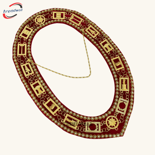 Masonic Amaranth Chain Collar Red Velvet Backing Decorated with Rhinestone Adjustable Fitting