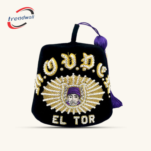 GROTTO Past Monarch Deluxe Bullion Fez with Single Jewel & Purple Tassel