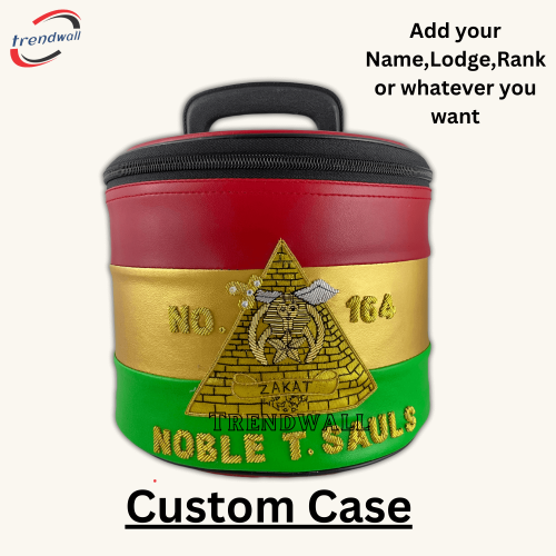 Shriner Fez Case | Tri Color Hand Embroidered Shriners Pyramid | Custom Temple Name | Masonic Shriners Fez Case