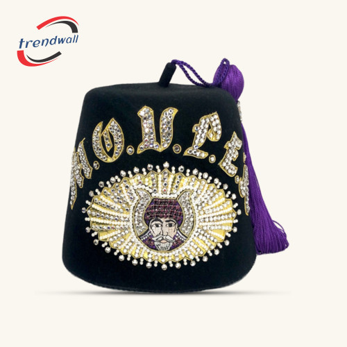 GROTTO Past Monarch Double Jewel Fez with White Pearls & Purple Tassel