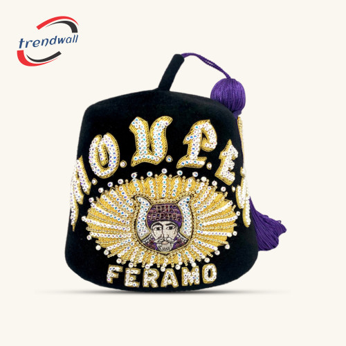 GROTTO Past Monarch Deluxe Bullion and Double Jewel Fez with Purple Tassel