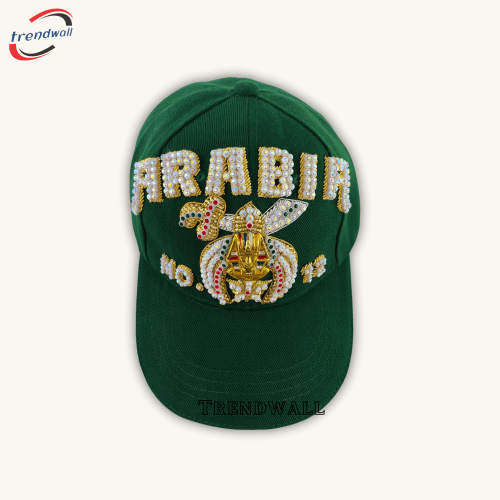 Shriners ARABIA Lodge Custom Cap Hand Embroidered Adjustable Fitting Green Color