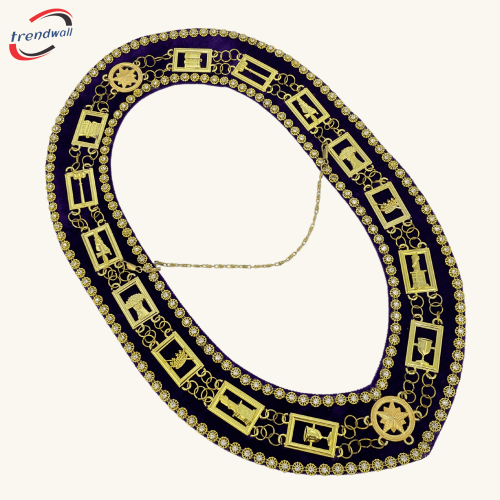 Masonic Blue Lodge Chain Collar Purple Velvet Backing + Rhinestones
