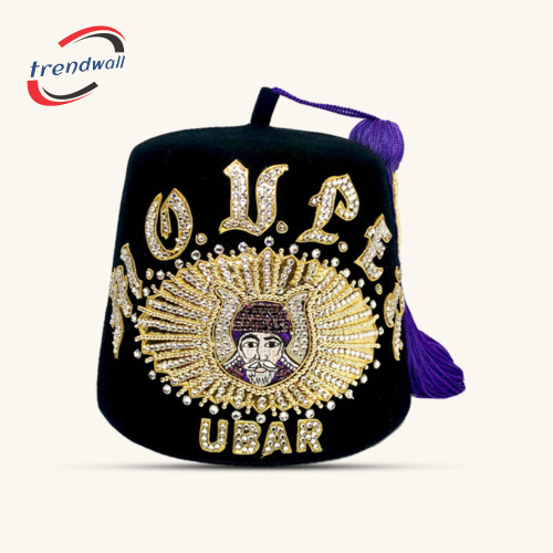 GROTTO Past Monarch Double Jewel Fez with Gold Pearls & Purple Tassel