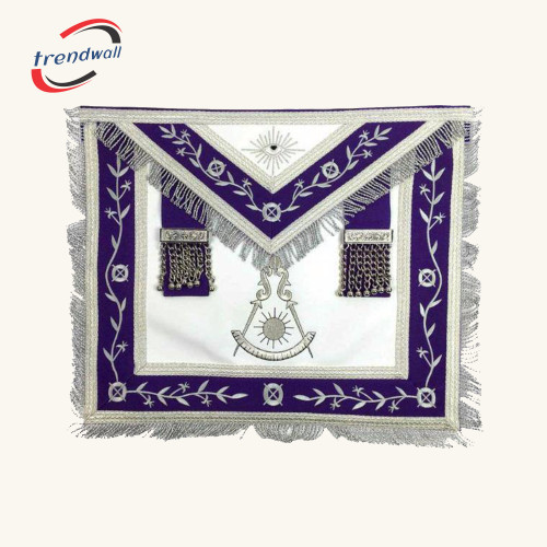Past Master Blue Lodge Apron - White & Purple with Silver Machine Embroidery